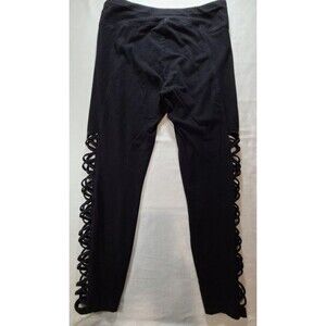 Betsey Johnson Black Leggings L | Crisscross Cutout Stretch Athleisure Pants